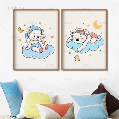 Nordic Posters and Prints Cartoon Rocket Plane Submarine Bear Wall Art Canvas Painting Nursery Wall Pictures for Kids Room Decor