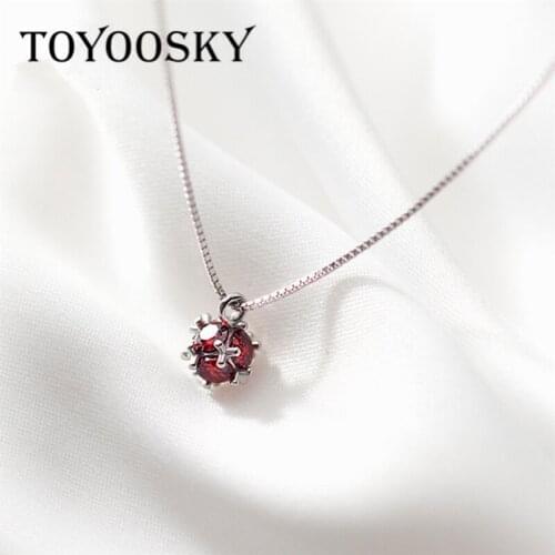 New Collection 100% 925 Sterling Silver Red Zircons Necklaces Pendant For Women Minimalist Geometric Silver S925 Fine Jewelry
