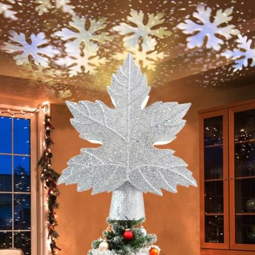 2020 New Moving Snowflake Lights Led Tree Top Star Projection Lamp Leaf Type Snowstorm Christmas Tree Top Lamp