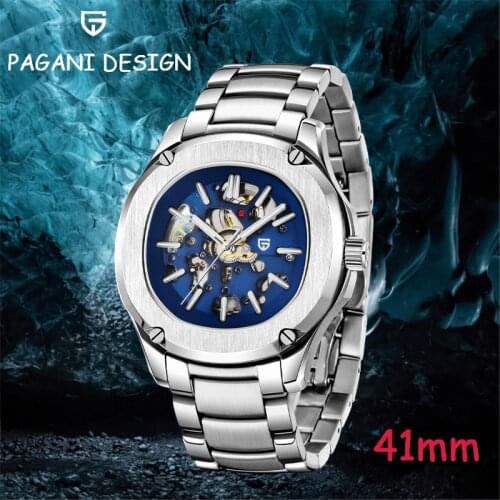 PAGANI DESIGN Hollow Stainless Steel Automatic Mechanical Watch 100 Meters Waterproof Sapphire Glass Night Watch reloj hombre