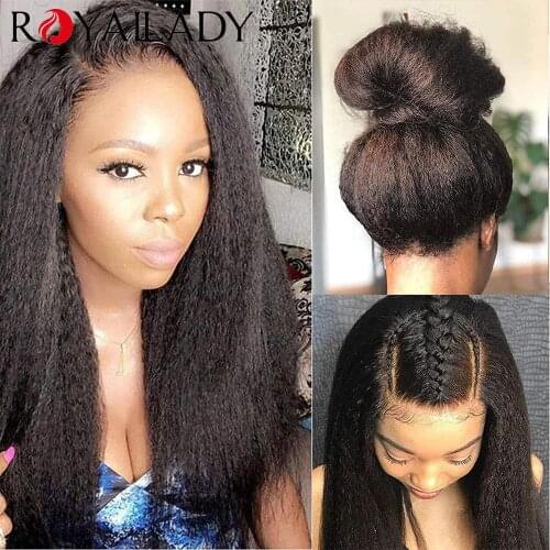 Human Hair Wigs Kinky Straight Lace Front Wigs Pre Plucked Hairline 4X4 Lace Closure Wigs Brazilian Hair Wigs for Black Women