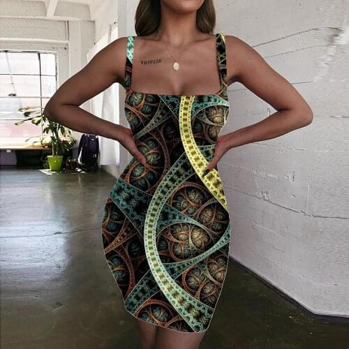 Giyu Brand Psychedelic Dress Women Abstract Sundress Pattern Ladies Dresses Harajuku Halter Sleeveless Womens Clothing Party