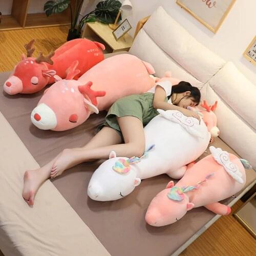 60/80/105cm Lovely Unicorn&Deer Plush Toys Stuffed Cute Flying Horse Doll Soft Cartoon Long Bed Sleep Pillows Baby Girls Gift