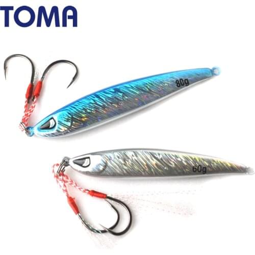 TOMA 1pcs Slow metal Jigging Fishing Lure Lead Fish 60g 80g Jig Bait Hard Lure With Hooks Saltwater Fishing Tackle