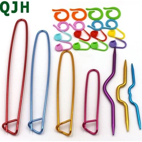 QJH 23pcs Multi-color Aluminum Knitting Needles Marker Stitch Holder Clip Craft Crochet Locking Weaving Seam Sewing Supplies