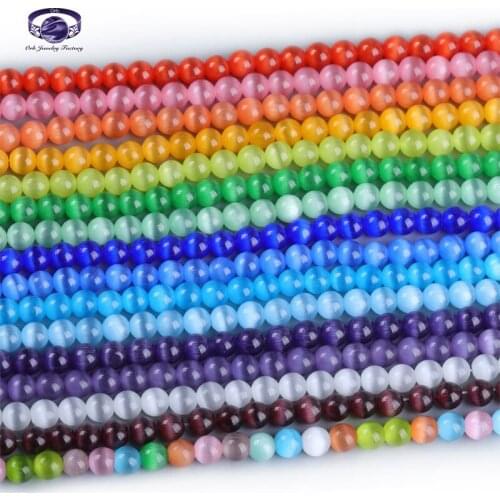 Rainbow Natural Stone Cat Eye Beads Round Loose Spacer Beads DIY Jewelry Making Bracelets on hand Necklace Charms Accessories