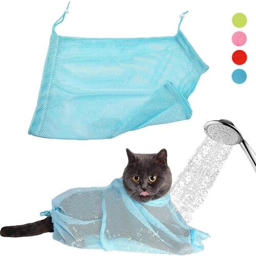 Adjustable Cat Bathing Mesh Bag Breathable Pet Nail Trimming Anti-Bite and Anti-Scratch Restraint Bag Cats Grooming Washing Bags