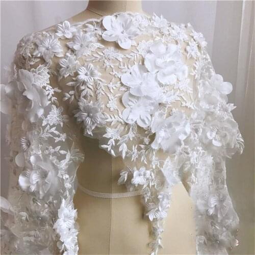 Luxury 3D Satin Pearl Embroidery Lace Handmade Diy Heavy Beading Material 53cm Height