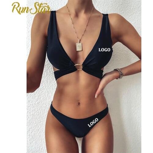 RunStar Custom Logo Summer Sexy Women Bikini Swimsuit Push-up Bra Bikini Set 2 Piece Swim Suit Swimwear Beachwear Bathing 2021