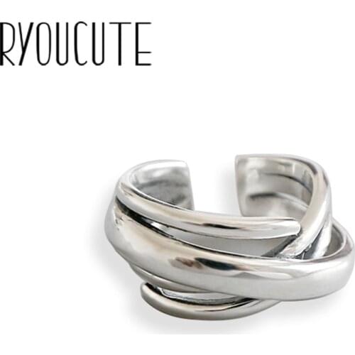 RYOUCUTE Real Pure Silver Color Jewelry Korean Smooth Big Round Rings for Women Wedding Finger Open Ring Anillos Anelli