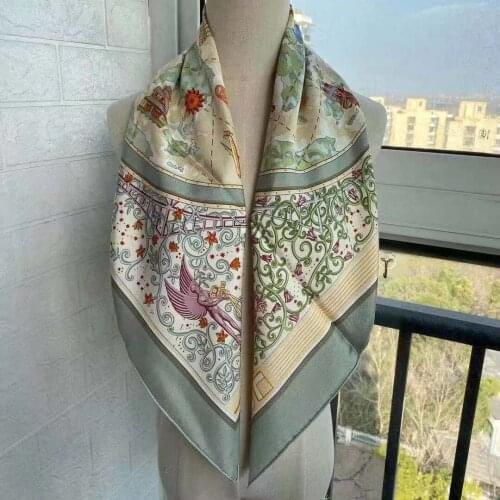 2021 new arrival spring summer classic 100% pure silk scarf twill hand made roll 90*90 cm shawl wrap for women lady gift