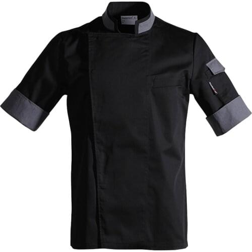 Food service Chefs Short-sleeved Breathable Summer Wear Work Clothes Men and Women Overalls Hotel Kitchen Chef Black Uniform