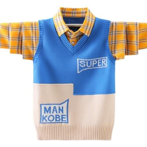 Baby Boys pure cotton sweaters 4-16T kids warm jacket youth pullovers children knitted shirt turndown collar patchwork sleeve