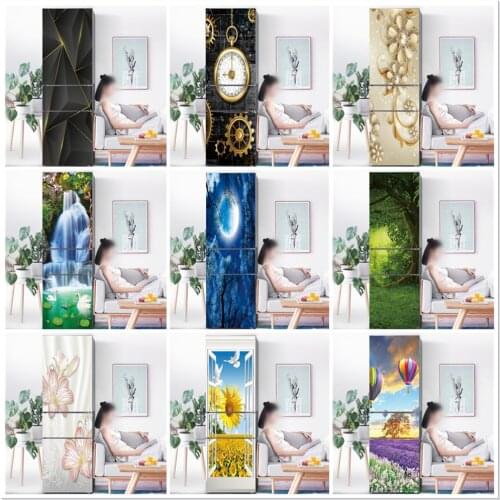 Geometry Art Door Wallpaper For Refrigerator Vinyl Peel And Stick Fridge Sticker Natural Landscape Sun Flower Lavender Mural DIY