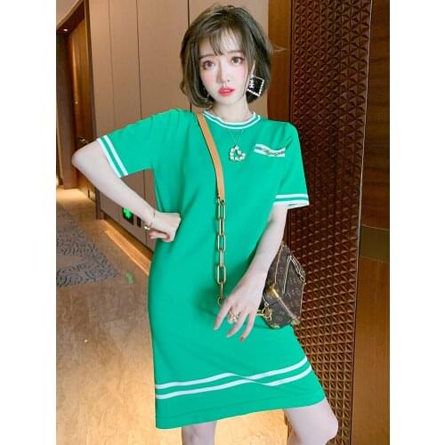 Top Quality contrast color horseshoe chain straight line new knitting dress summer