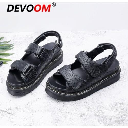 2021 Summer Fashion Black Shoes Woman Leather Flats Ladies Chunky Sandals Beach Sneakers Platform Sandals Women Sandalias Mujer