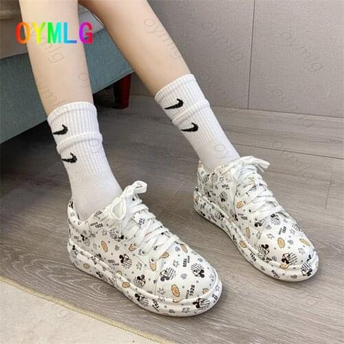 Painted graffiti ladies white shoes 2021 summer new Korean student thick-soled lace-up casual shoes shoes woman sneakers