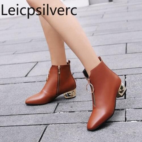 Womens Boots Autumn And Winter New fashion Square head zipper Low-heeled Short tube Womens shoes plus size 33-48 3.5cm high