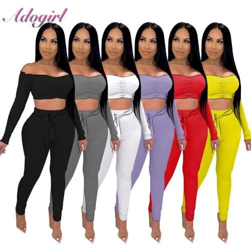 Women Workout Two Piece Sets Solid Ribbed Knit Backless Off Shoulder Tank Tops Sweatpants Suit Outfit Joggers Sporty Tracksuit