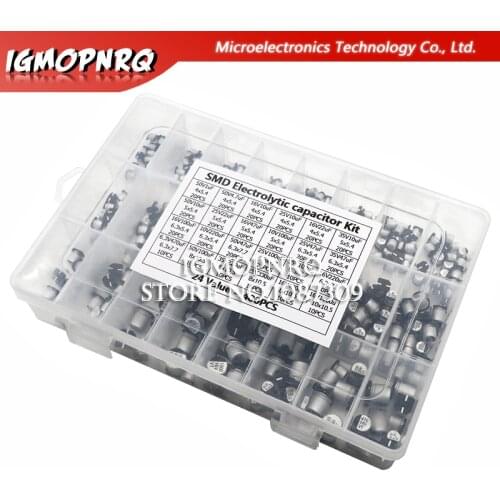 1uF~1000uF 6.3V-50V 400PCS 24Value SMD Aluminum Electrolytic Capacitors Assortment Kit + Box