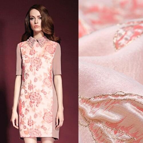 140CM Wide 320G/M Weight Pink Jacquard Floral Acrylic Polyester Brocade Fabric for Spring and Autumn Dress Shirt Jacket E393