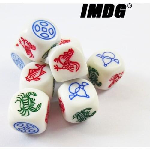 6pcs/pack 14mm Resin Carving Fish Shrimp Crab Dice White #14 Round Corner High Quality Boutique Dice