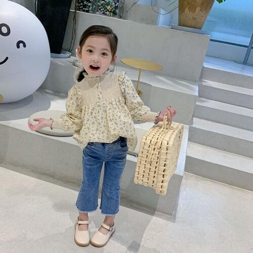 2-8 Years Baby Girls Blouses 2021 Spring New Kids Korean Long Sleeve Shirts Cute Floral Ruffle Blouse For Girl Baby Clothes Tops