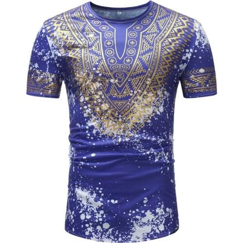 Splash Ink Print African Dashiki T Shirt Men Nice Brand New Short Sleeve African Clothes Tribal Ethnic African Clothing for Men