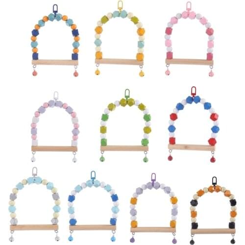 Wooden Bird Swing Toys Parrot Chewing Hanging Perch with Bells Pet Birds Cage Toy for Small Parakeet Lovebird Cockatiel