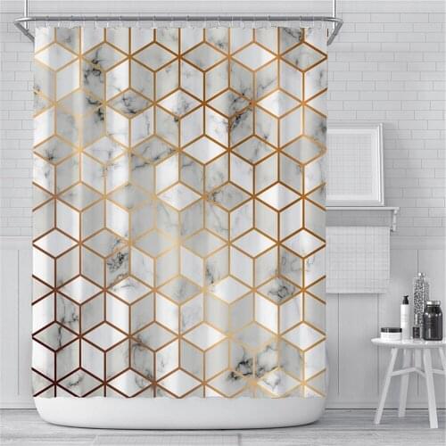 Geometry Shower Curtain Bathroom Curtain Partition Curtain Marble Curtain Waterproof Peach Skin Velvet