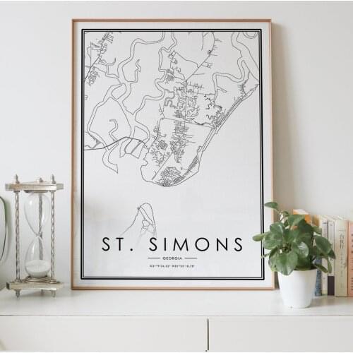 St. Simons Island Georgia GA USA city map Nordic Living Room Decoration Canvas Poster Modern Home Decor Art Print Painting
