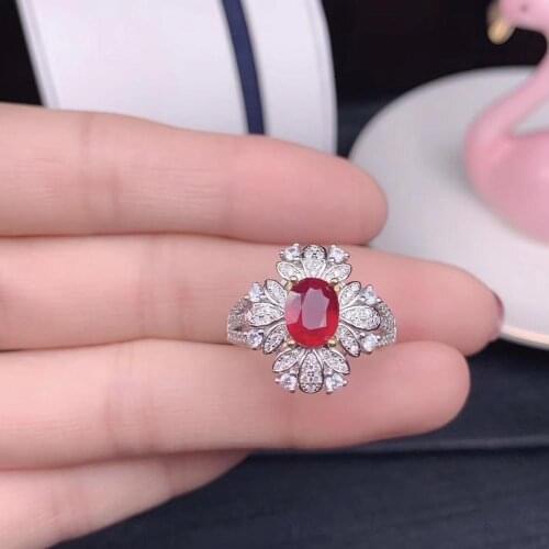 Fashion Ruby gemstone ring silver fine jewelry certified natural gem red color 925 sterling silver birthday Christmas gift
