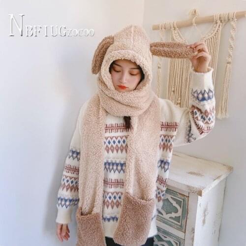Winter Hat Scarf Gloves Women Sets Warm Thick Protect Face Kawaii Students Korean Fashion Female Scarves Sets