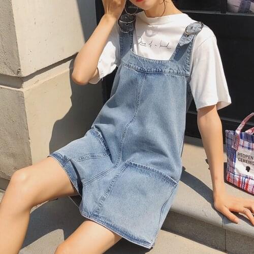 Korean Style Denim Strap One-piece Womens Spring And Summer Casual Loose And Thin Wide-leg Jumpsuit Sexy Romper