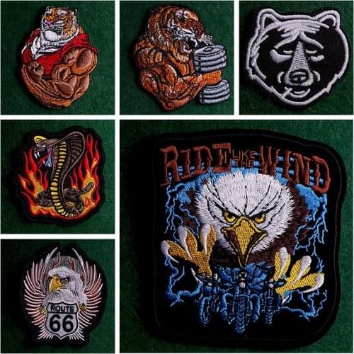 Cool Tiger Bear Iron On Patches For Clothing Stickers DIY Animal Embroidered Patches On Clothes Stripes Badges On Jacket Decor