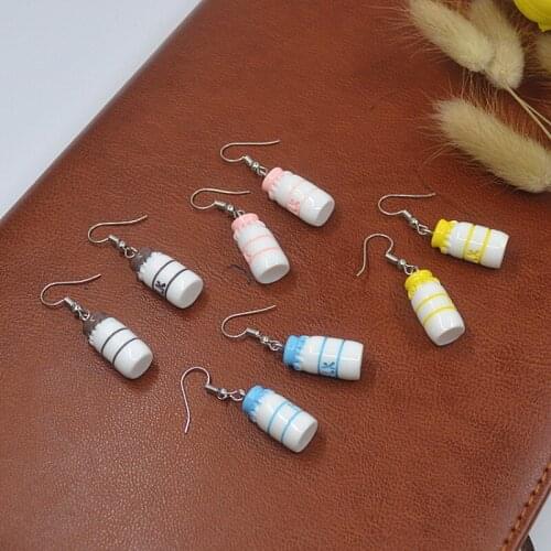 Korean food earrings small fresh and sweet cute fresh milk bottle drink bottle simple and small earrings earrings women