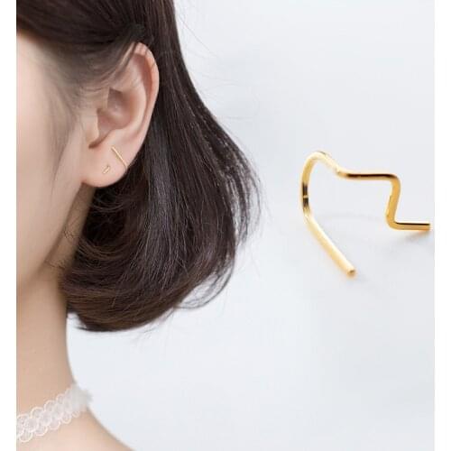 Small &Thin REAL. 925 Sterling Silver Irregular Line Geometric Ear Piercing Ear-bone Earrings C-G2931