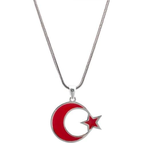 925 sterling Silver Red Color Moon Star Male Necklace