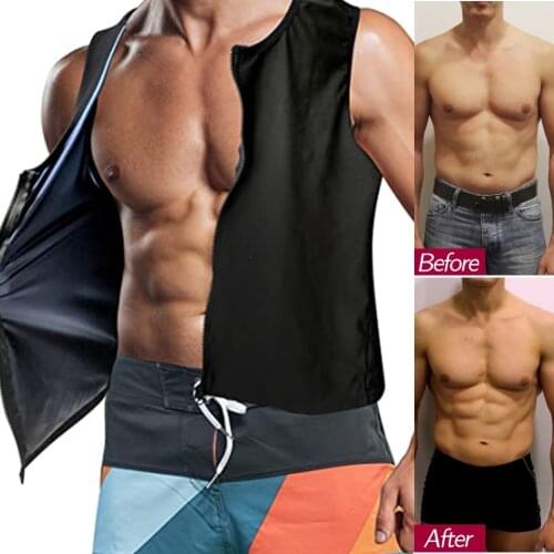 Men Heat Trapping Zipper Sweat Enhancing Sauna Vest Weight Loss Premium Workout Tank Top Gym Fitness Shirt Polymer Waist Trainer