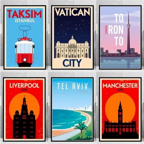 World Travel Taksim Tel Aviv Toronto Vatican Wall Art Vintage Canvas Painting Retro Posters And Prints Pictures Decorative Home