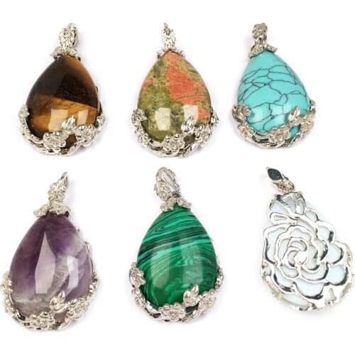 Natural Rose Quartzs Pendants Watetr Drop Shape Amethysts Pendant Exquisite for Women Jewelry Gift Size 30x40mm