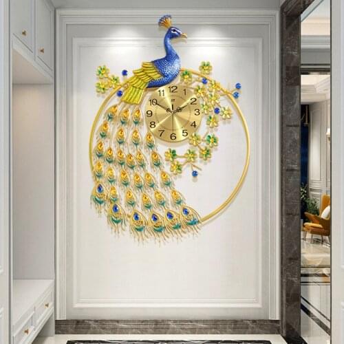 New Peacock Color Round Frame Creative Fashion Quality Wall Clock Auspicious Meaning Clock Decoration Clock