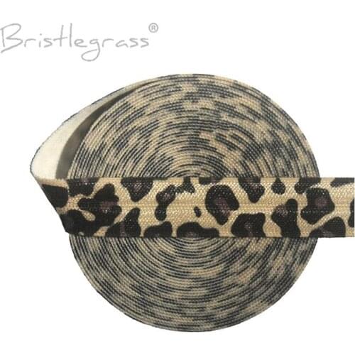 BRISTLEGRASS Wholesale 50 Yard 5/8" 15mm Nude Leopard Print Fold Over Elastics FOE Spandex Satin Band Hair Tie Dress Sewing Trim