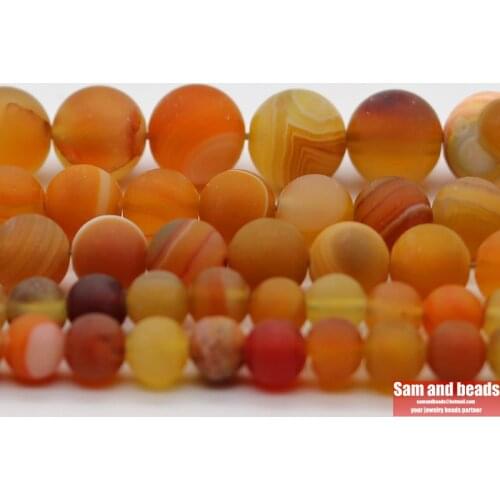 Wholesale Natural Stone Dull Polish Matte Orange Stripe Agates Round Loose Beads For Jewelry Making DMS16