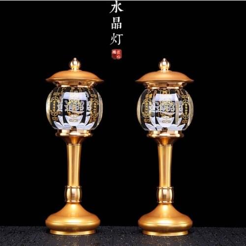 A PAIR 26cm large high grade Buddhism HOME Temple shrine enshrine worship bring wealth money good luck buddha crystal lamp