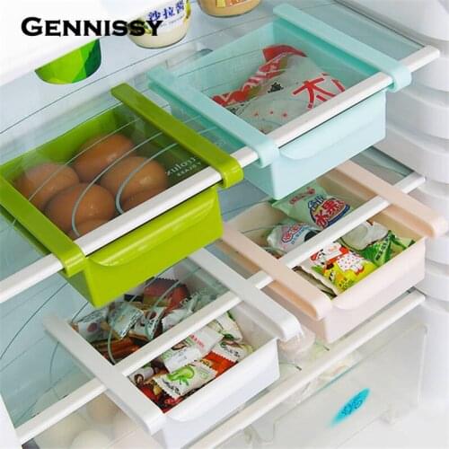 GENNISSY Plastic Kitchen Refrigerator Storage Rack Fridge Freezer Shelf Holder Pull-out Drawer Organiser Space Saver