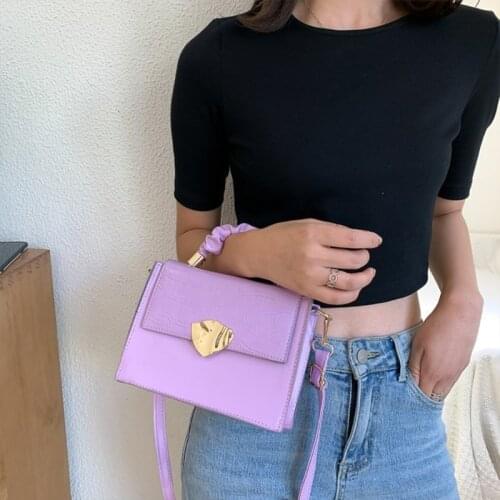 Dumpling Pleated Solid Purse Resilient Polyester small Square Satchel Purse Elegant Leaf Shape Metal Buckle Bags