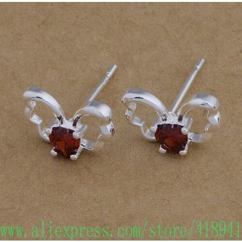Silver Plated earrings , Silver Plated fashion jewelry , butterfly inlaid red stone /euzanmga bwbaknia AE664