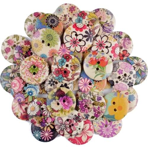 Retro Floral Printing Pattern Wood Decorative Button Sewing Wood Button Scrapbook Diy Baby Clothing Sewing Accessories