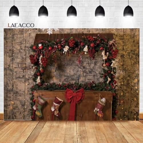 Laeacco Christmas Backgrounds Fireplace Stockings Toys Sofa Room Interior Decor Baby Portrait Customized Photography Backdrops
